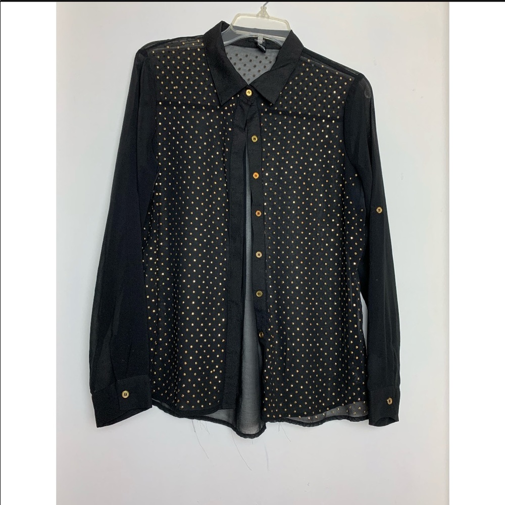 Forever 21 gold bedazzled black blouse